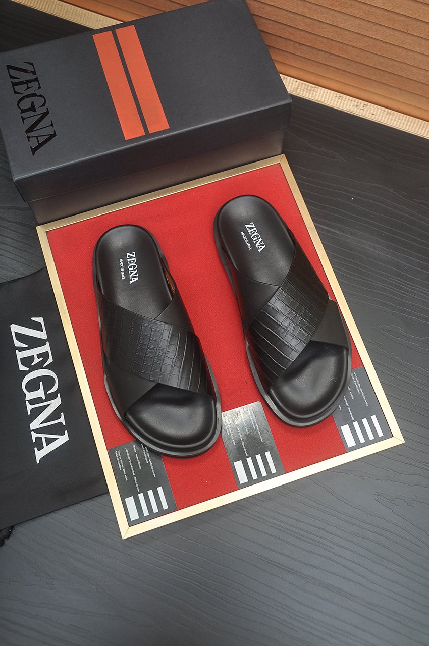 Zegna Cross-Strap Slide Sandals