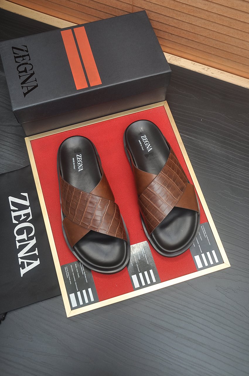 Zegna Cross-Strap Slide Sandals